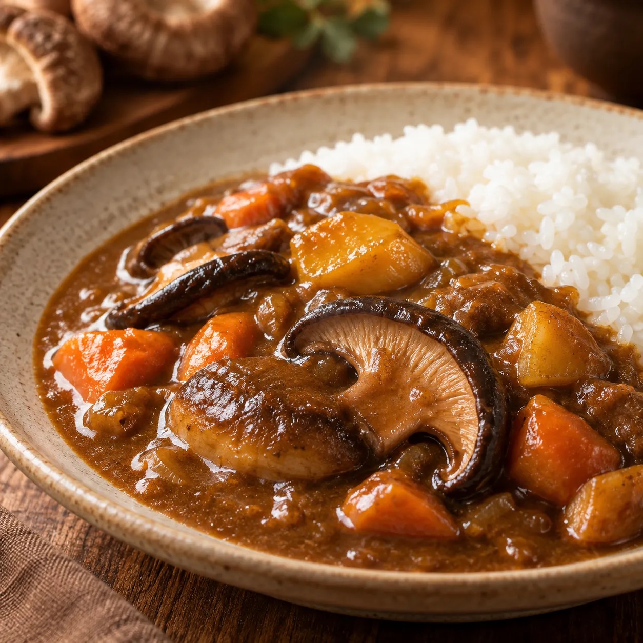 旭日ファームのしいたけを使ったカレー